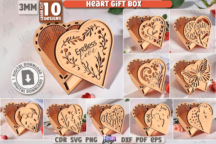 Valentines Day Gift Box Laser Cut Bundle|Heart Shape Boxes