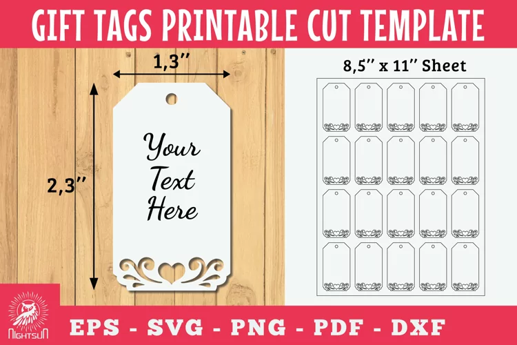 Heart Gift Tags Printable Cut Template SVG 1
