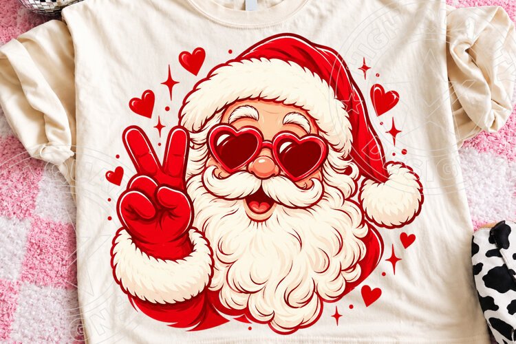 Heart Glasses Santa Sublimation PNG, Funny Christmas Santa example image 1