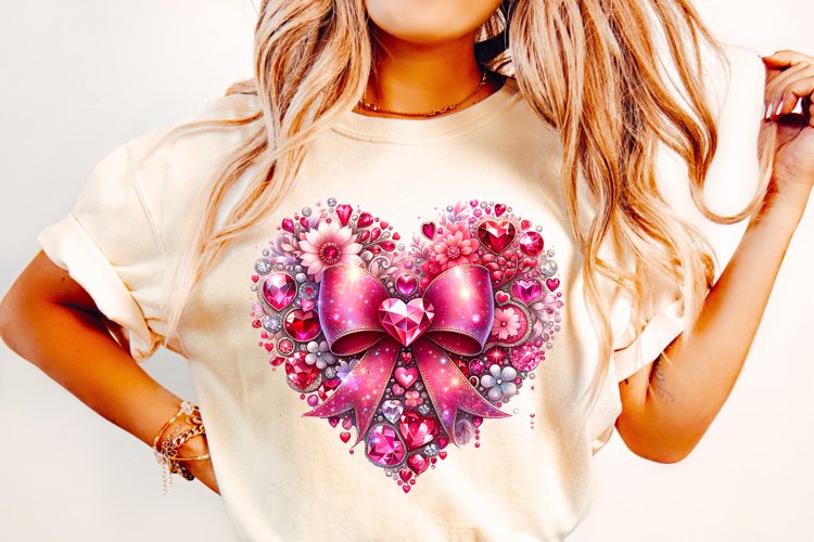 Glitter Heart Coquette Bow PNG, Valentines Day Coquette Bow