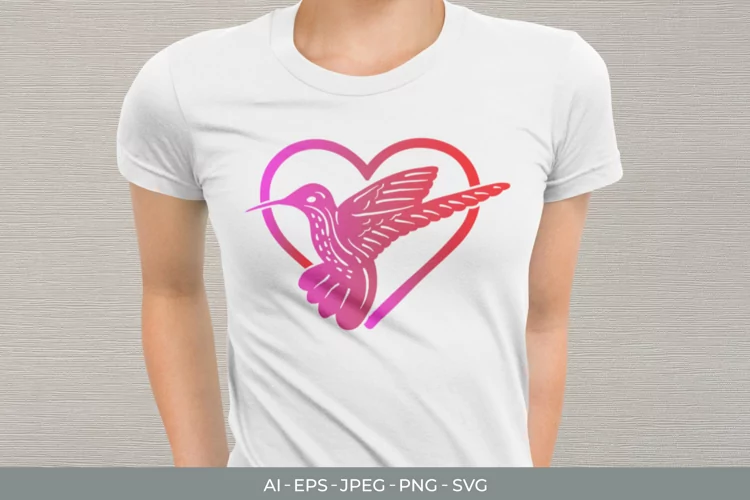 Heart Hummingbird with Gradient Color SVG