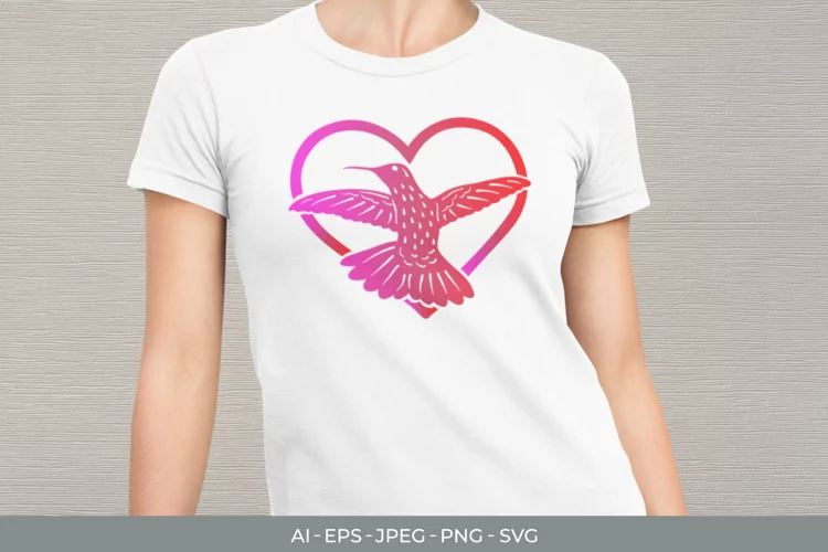 Heart Hummingbird with Gradient Color SVG