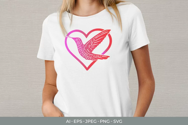 Heart Hummingbird with Gradient Color SVG