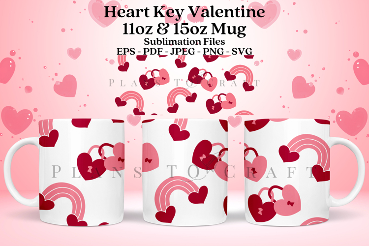 Heart Key Valentine 11&15oz Glass Mug Sublimation Wrap