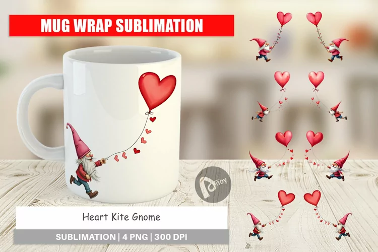 Mug Wrap Design Heart Kite Gnome