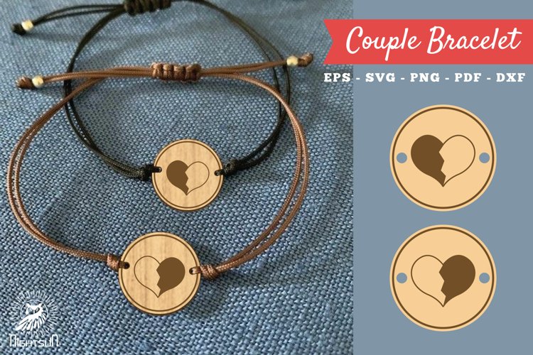 Heart Laser Cut Couple Bracelet SVG example image 1
