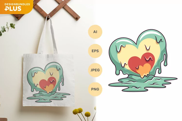 Lovely Melting Heart Illustration, Cute Sublimation Design
