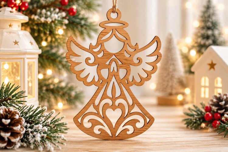 Heart Motif Angel Ornament SVG Laser Cut File example image 1