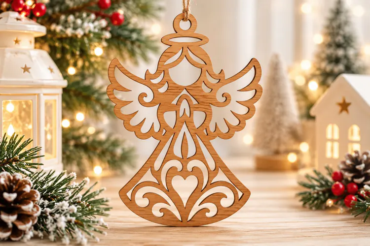 Heart Motif Angel Ornament SVG Laser Cut File