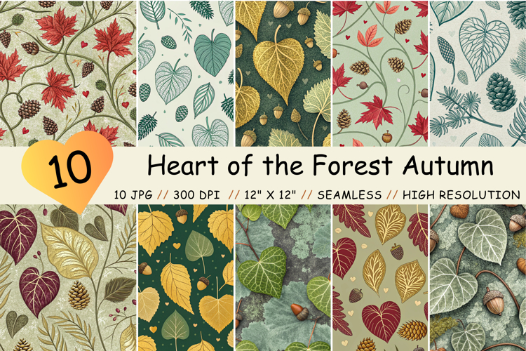 Heart of the Forest Autumn Seamless Pattern, Digital Paper