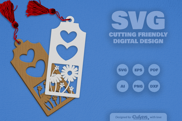 Wild Floral Heart Bookmark SVG