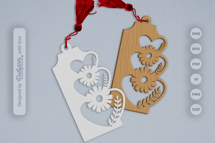 Wild Floral Heart Bookmark SVG