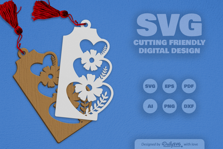 Wild Floral Heart Bookmark SVG