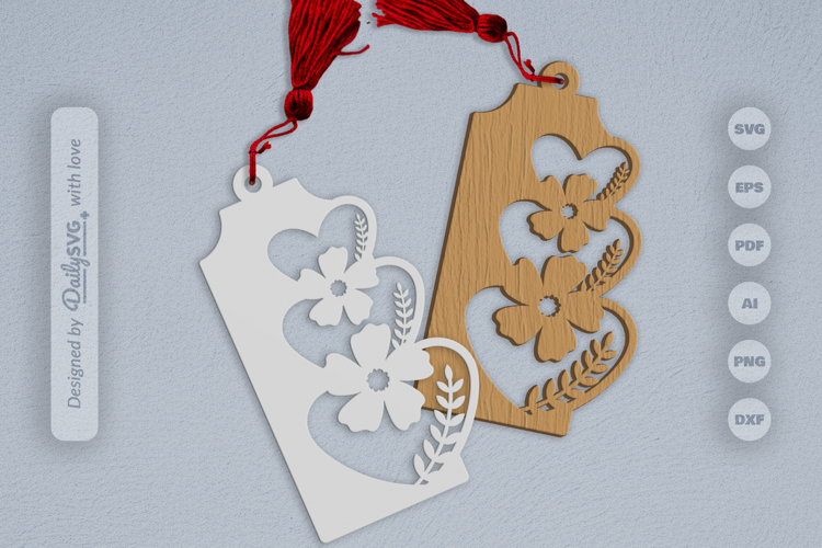 Wild Floral Heart Bookmark SVG
