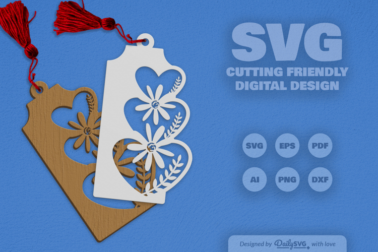 Wild Floral Heart Bookmark SVG