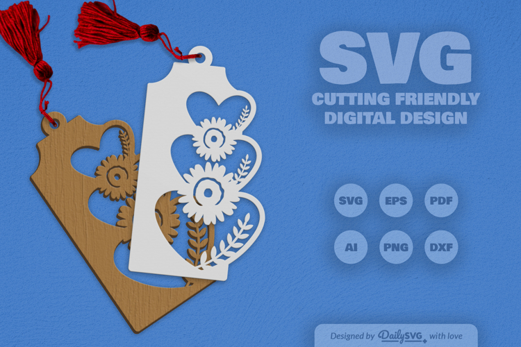 Wild Floral Heart Bookmark SVG
