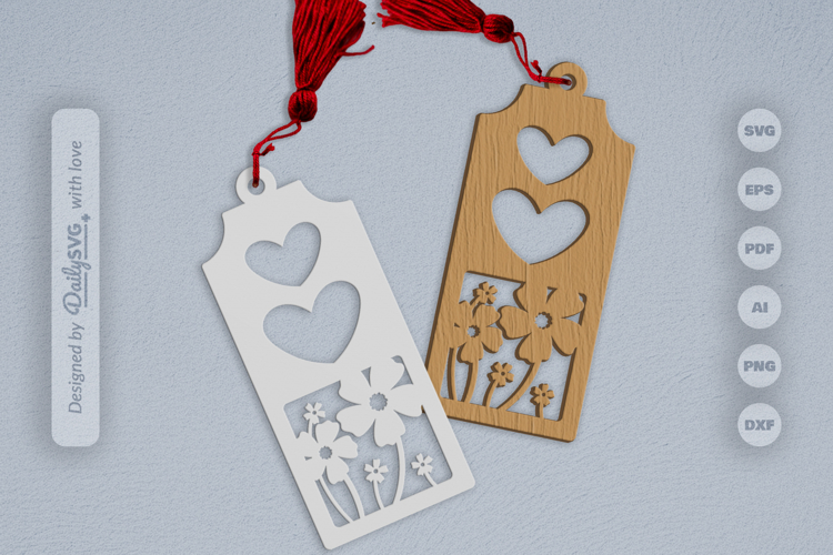 Wild Floral Heart Bookmark SVG