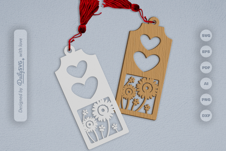 Wild Floral Heart Bookmark SVG
