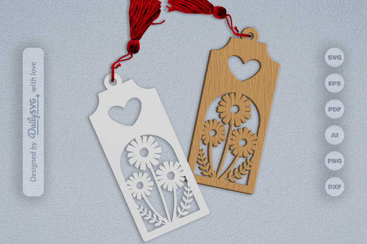 Wild Floral Heart Bookmark SVG