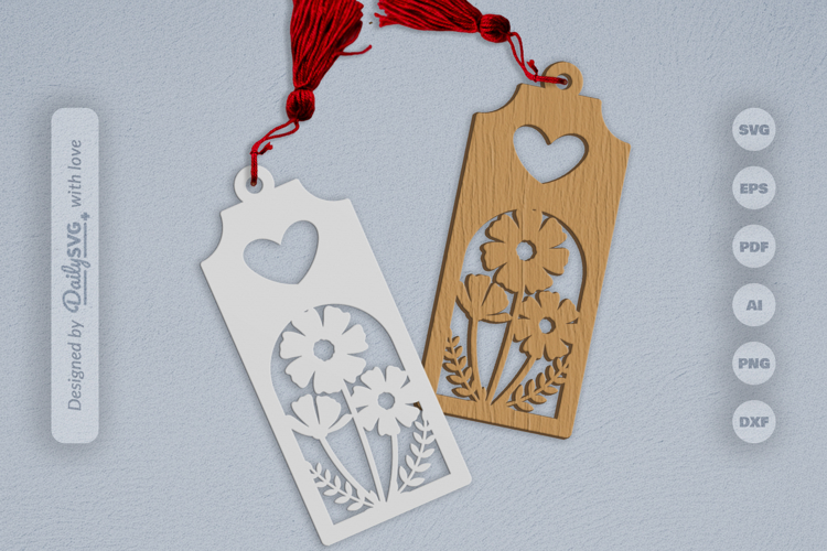 Wild Floral Heart Bookmark SVG