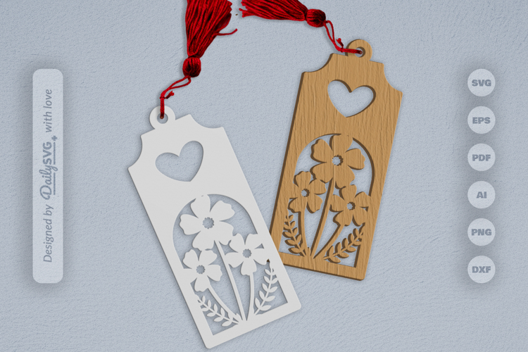 Wild Floral Heart Bookmark SVG