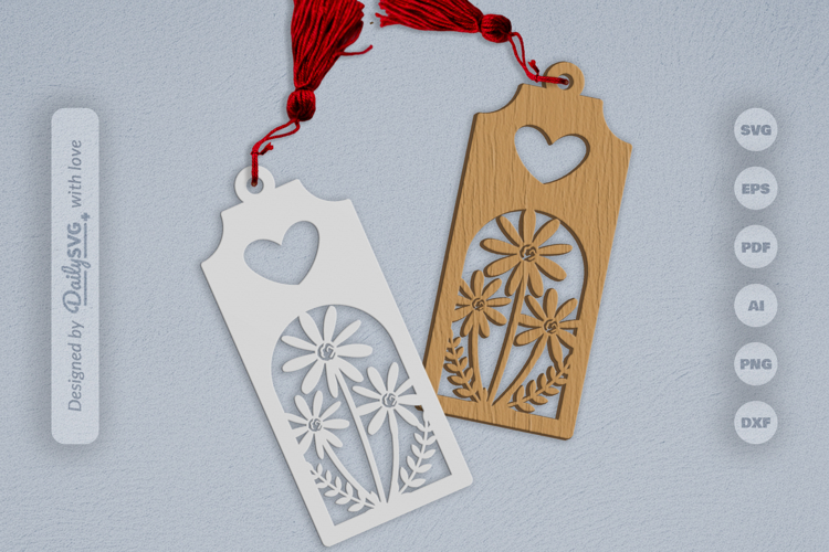 Wild Floral Heart Bookmark SVG