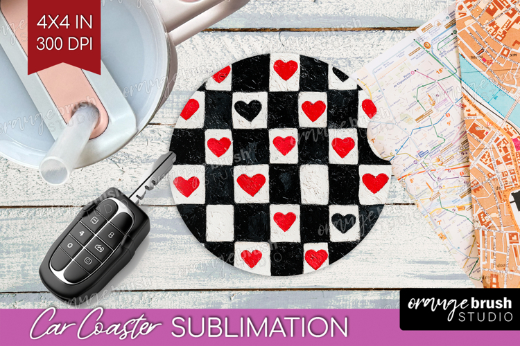 Hearts Car Coaster - Valentines Day Coaster PNG Sublimation