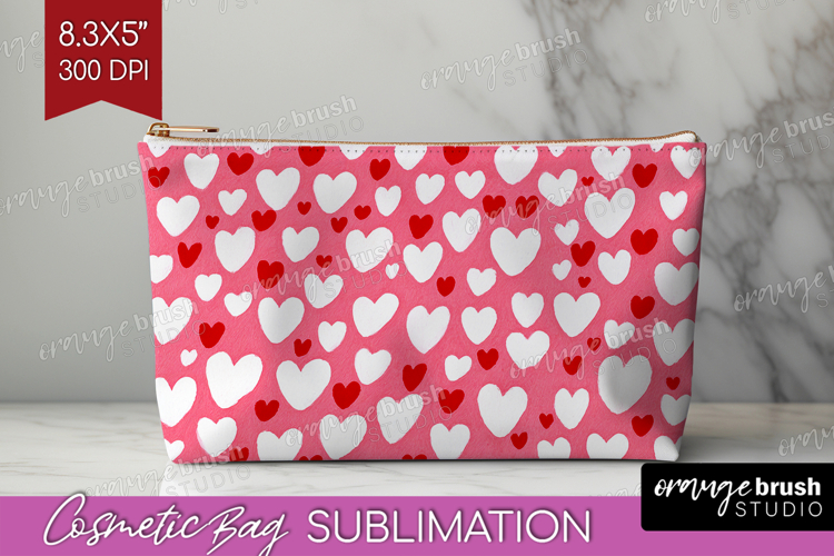 Hearts Cosmetic Bag - Valentines Day Makeup Bag PNG
