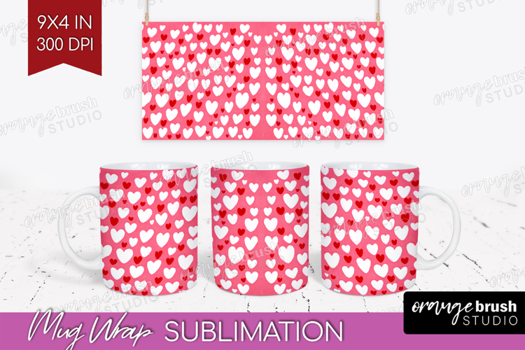 Hearts Mug Wrap - Valentines Day Mug PNG Sublimation
