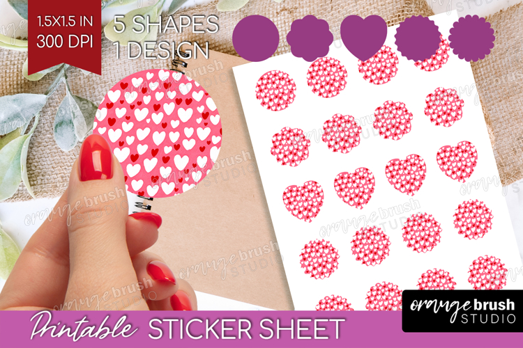 Hearts Round Sticker - Valentines Day Printable Sticker