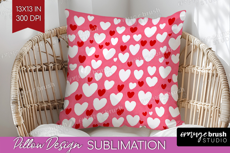 Hearts Pillow Sublimation - Valentines Day Pillow Cover PNG