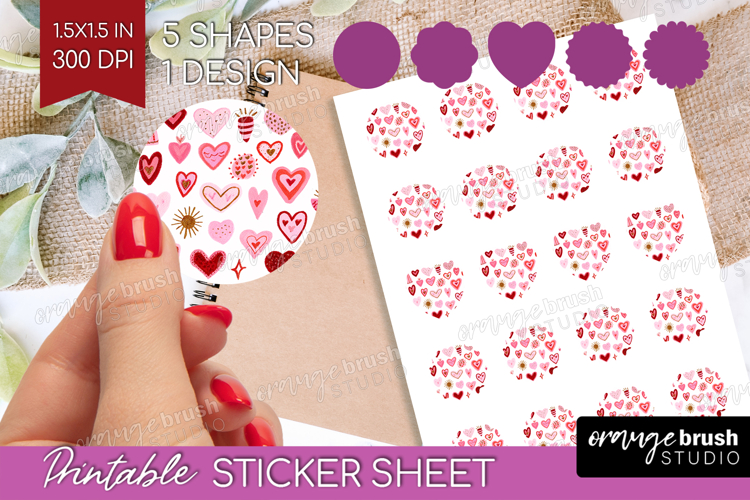 Hearts Round Sticker - Valentines Day Printable Sticker