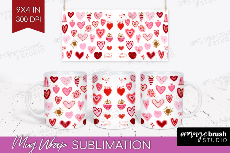 Hearts Mug Wrap - Valentines Day Mug PNG Sublimation