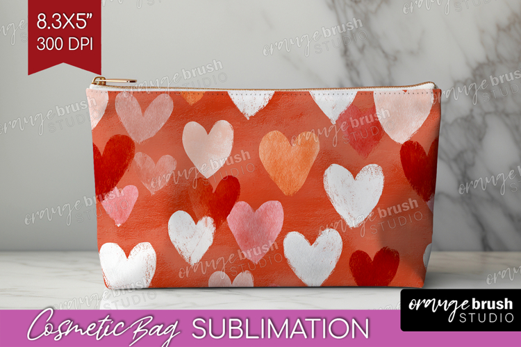 Hearts Cosmetic Bag - Valentines Day Makeup Bag PNG