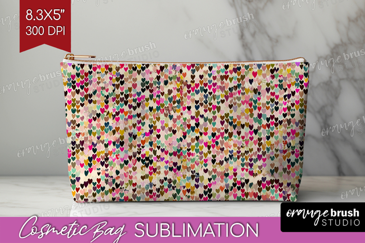 Hearts Cosmetic Bag - Valentines Day Makeup Bag PNG