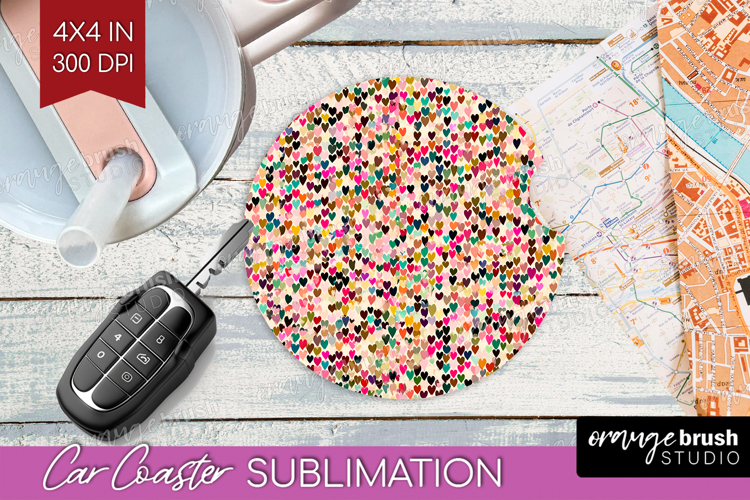 Hearts Car Coaster - Valentines Day Coaster PNG Sublimation