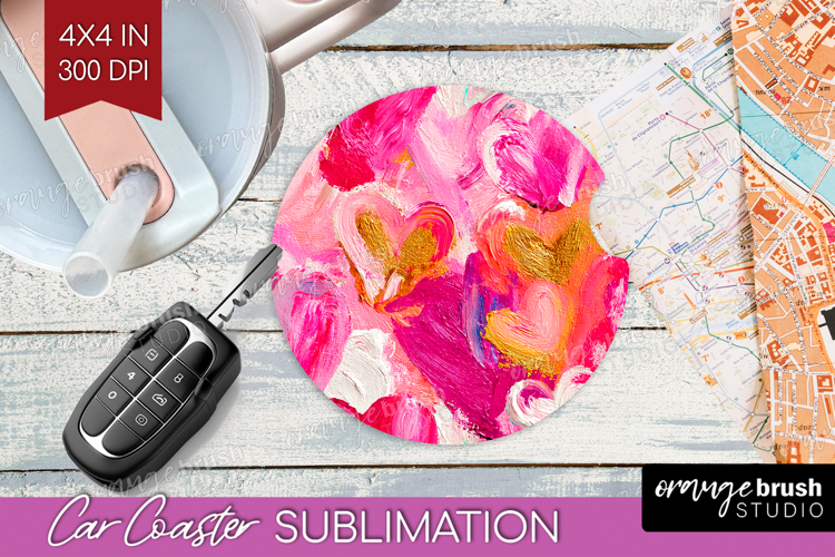 Hearts Car Coaster - Valentines Day Coaster PNG Sublimation