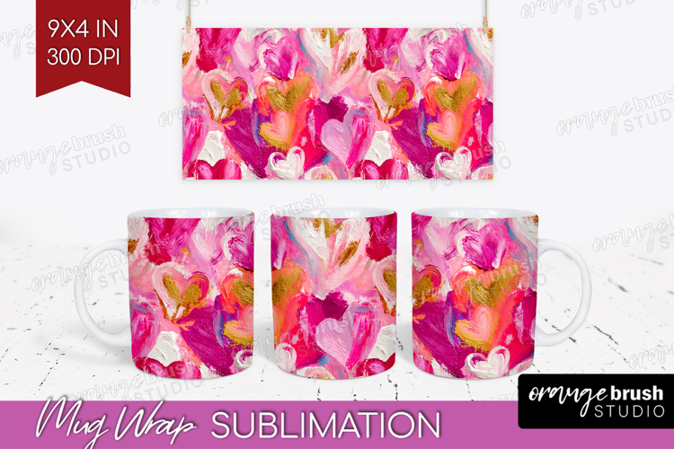Hearts Mug Wrap - Valentines Day Mug PNG Sublimation