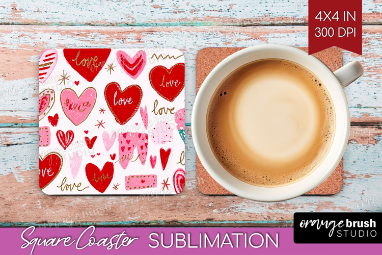 Hearts Square Coaster - Valentines Day Coaster PNG