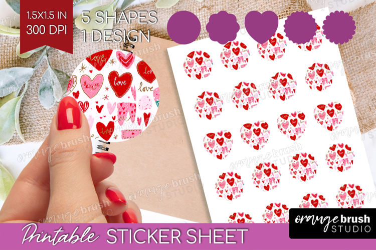 Hearts Round Sticker - Valentines Day Printable Sticker