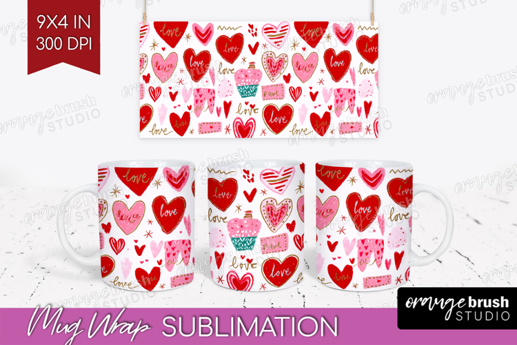 Hearts Mug Wrap - Valentines Day Mug PNG Sublimation