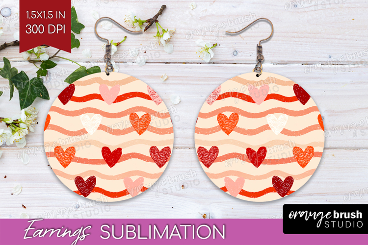 Hearts Round Earrings - Valentines Day PNG Sublimation