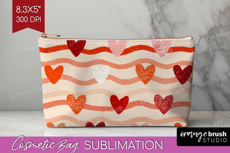 Hearts Cosmetic Bag - Valentines Day Makeup Bag PNG