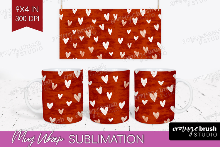 Hearts Mug Wrap - Valentines Day Mug PNG Sublimation