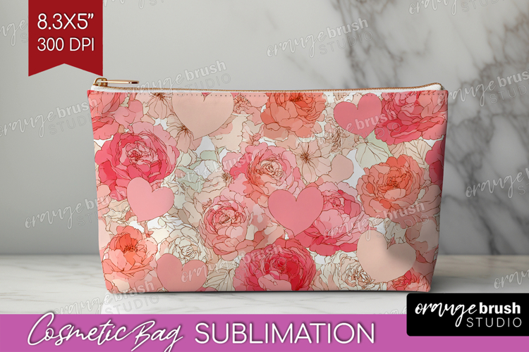 Hearts Cosmetic Bag - Valentines Day Makeup Bag PNG