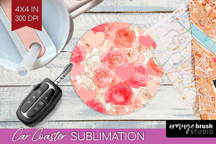 Hearts Car Coaster - Valentines Day Coaster PNG Sublimation