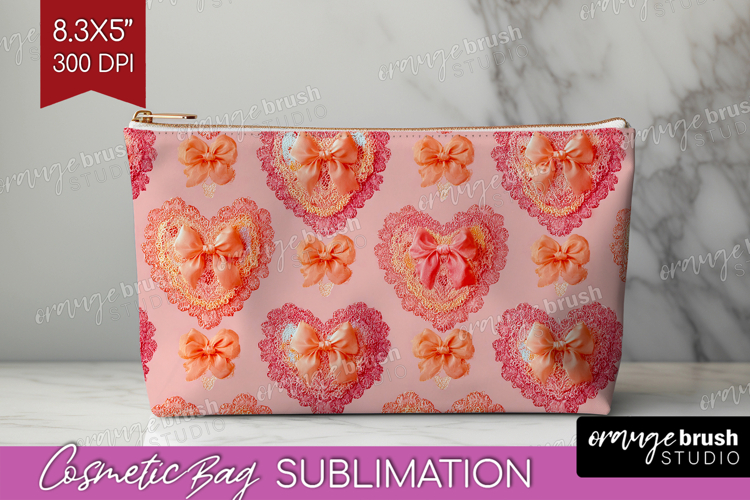 Hearts Cosmetic Bag - Valentines Day Makeup Bag PNG