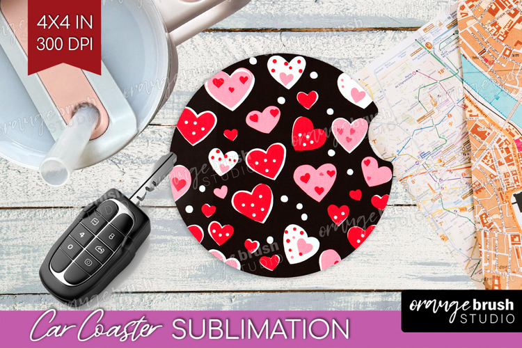 Hearts Car Coaster - Valentines Day Coaster PNG Sublimation