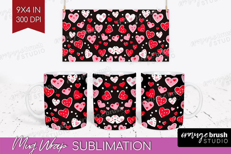 Hearts Mug Wrap - Valentines Day Mug PNG Sublimation