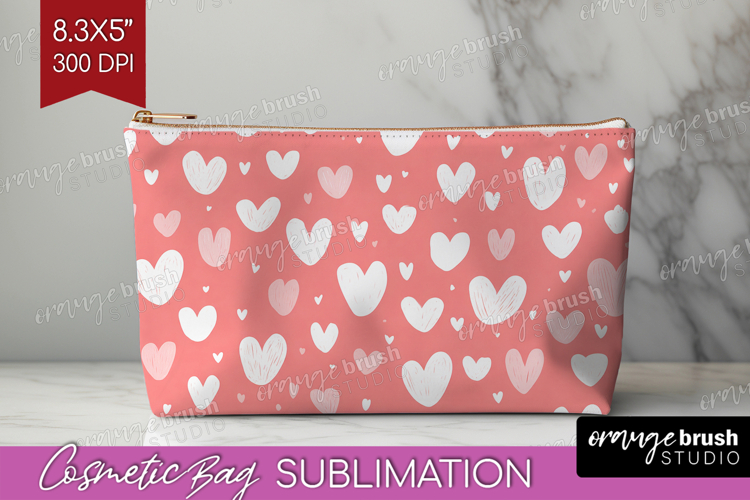 Hearts Cosmetic Bag - Valentines Day Makeup Bag PNG